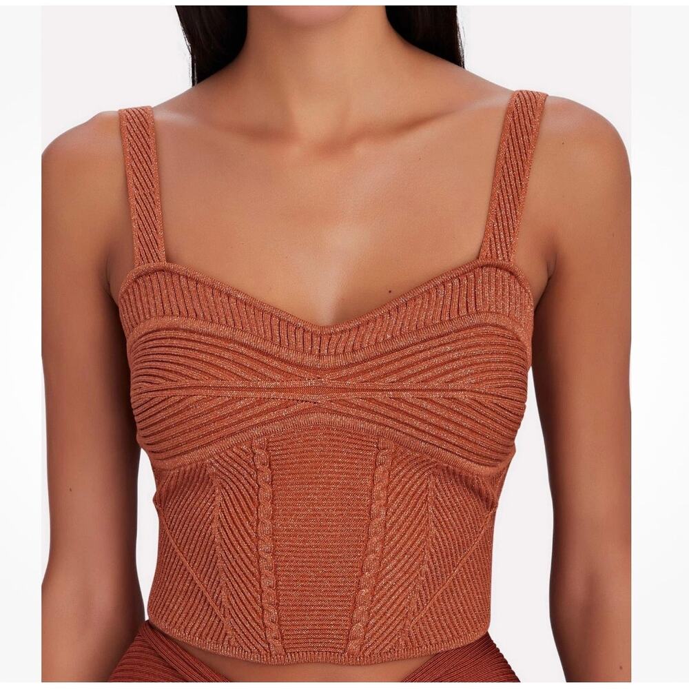 retrofete geneva cropped top ribbed knit in brown Lurex women's size large‎